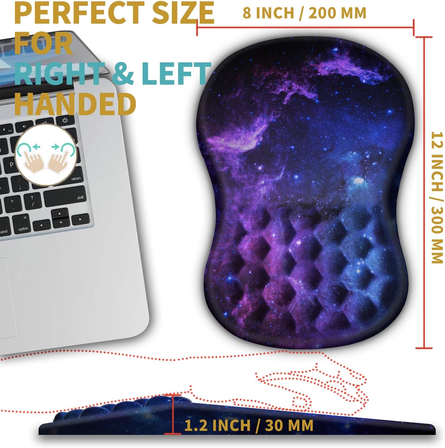 Hokafenle Ergonomic Mouse Pad Wrist Support with Massage Design, Wrist Rest Pain Relief Mousepad with Memory Foam&Non-Slip PU Base, Mouse Pads for Wireless Mouse & Desk (12x8 inch,Black)