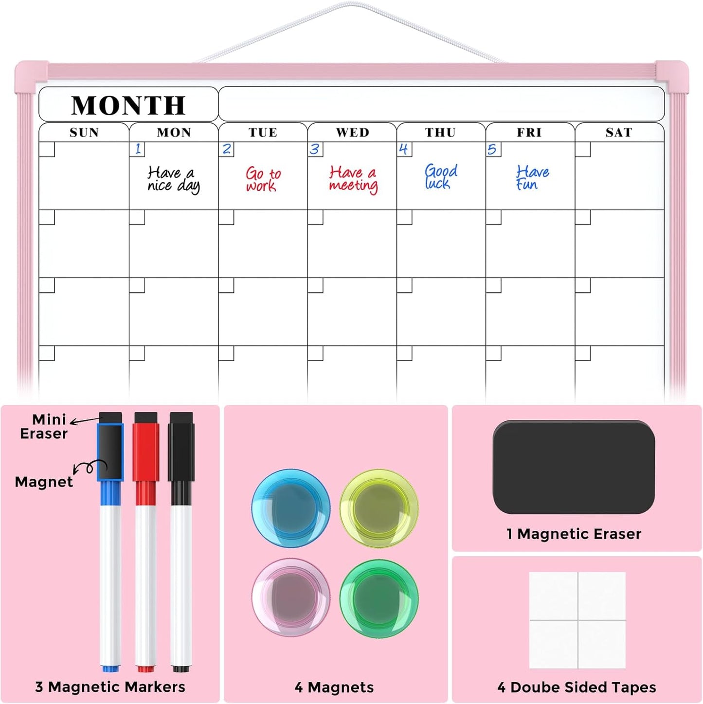 MaxGear Monthly Calendar Dry Erase Board for Wall, 16"x12" Small Hanging Double-Sided White Board, Portable Whiteboard for Planning, Drawing, Memo, to Do List, School, Home, Kitchen, Office