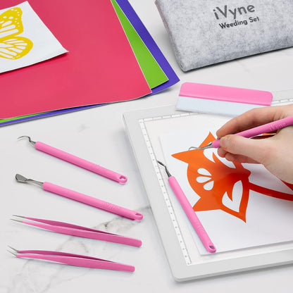 iVyne Complete Set Rechargeable A4 Light Pad, Weeding Tools for Vinyl, Scrap Collector for Cricut and Silhouette Machines for Every Tracing, Drawing Projects (Green)