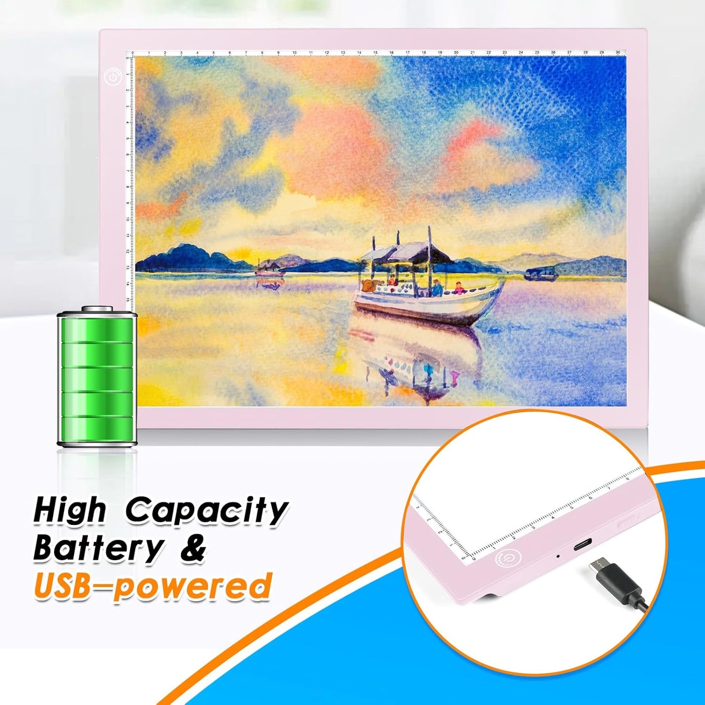 KIVOTAC A4 Rechargeable Light Pad, Portable LED Light up Box Ultra-Thin Brightness Dimmable Battery Powered Bright Copy Board for Weeding Vinyl, Sketching,Drawing,Tracing and Diamond Art