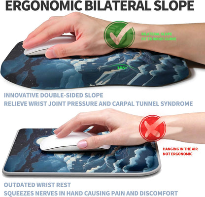 Ergonomic Raised Mouse Pad Wrist Support with Bilateral Slope Memory Foam Mousepad for Wrist Rest and Carpal Tunnel Pain Relief 11.8x7.9〃 Black