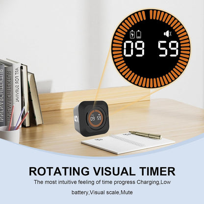 Rotating Cube Pomodoro Timer 5, 25, 10, 50 Min Preset + Custom Countdown, Desk Productivity Flip Visual Timer w/Silicone Case, Silent Mode, Ideal for ADHD Tool Study Work School (Black)