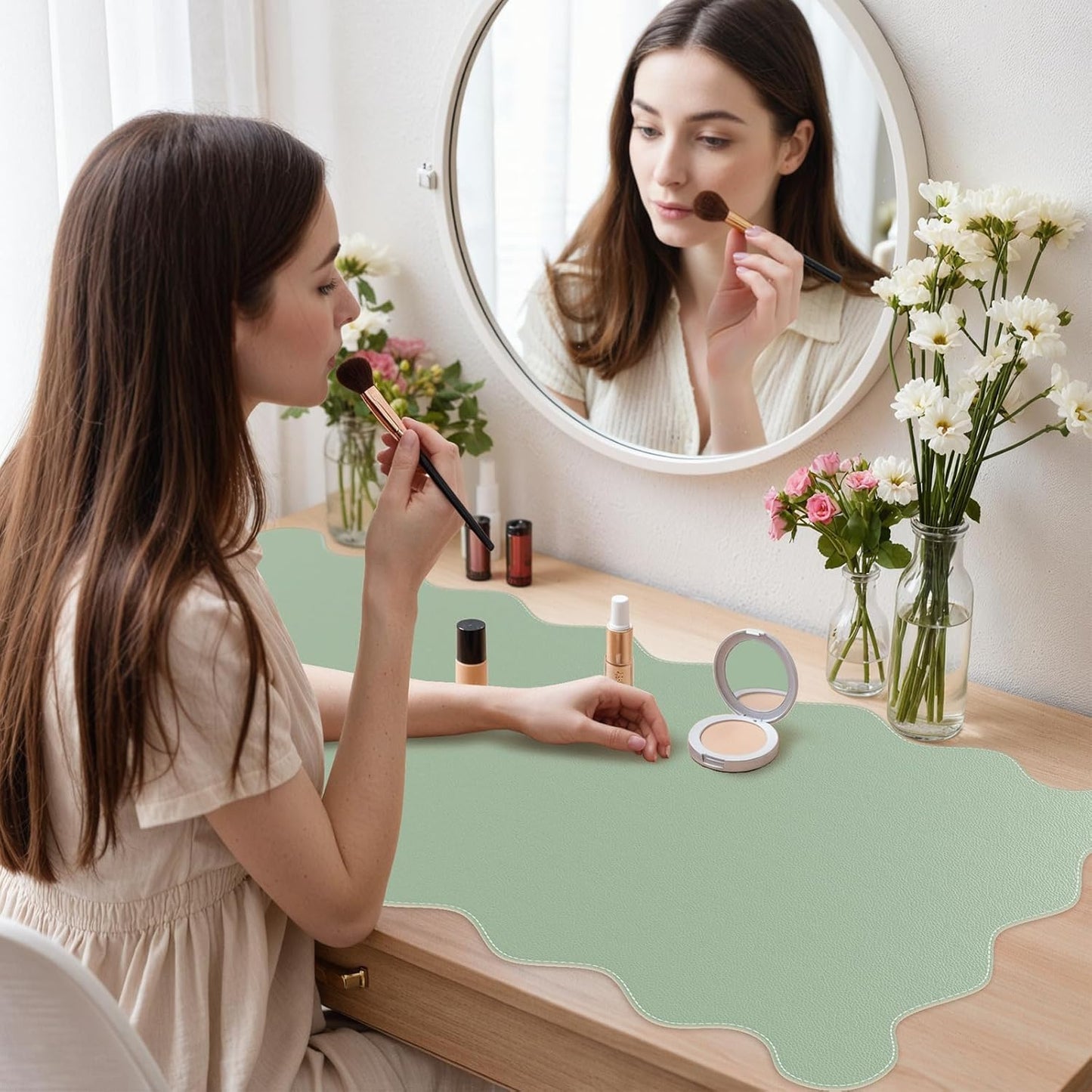 iCasso Pink Leather Desk Mat,Extra Large Scalloped Mouse Pad for Desktop,Waterproof PU Nail Table Mat,Cute Keyboard Mats for Women Girl,Non-Slip Desk Cover Mat for Office Home Dorm