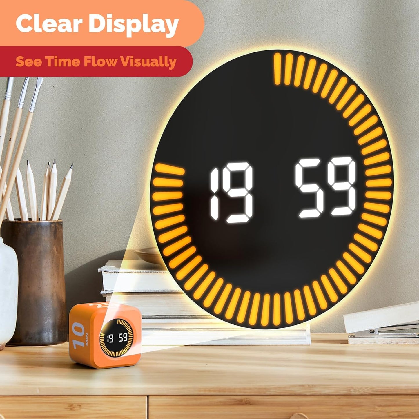 KADAMS Pomodoro Timer Visual - Productivity Pomodoro Cube, 5/10/25/50 Min Countdown & Countup, Silent – Ideal for Work Study Cook Workout Kitchen School Classroom Office ADHD Gift Kids (1, Black)