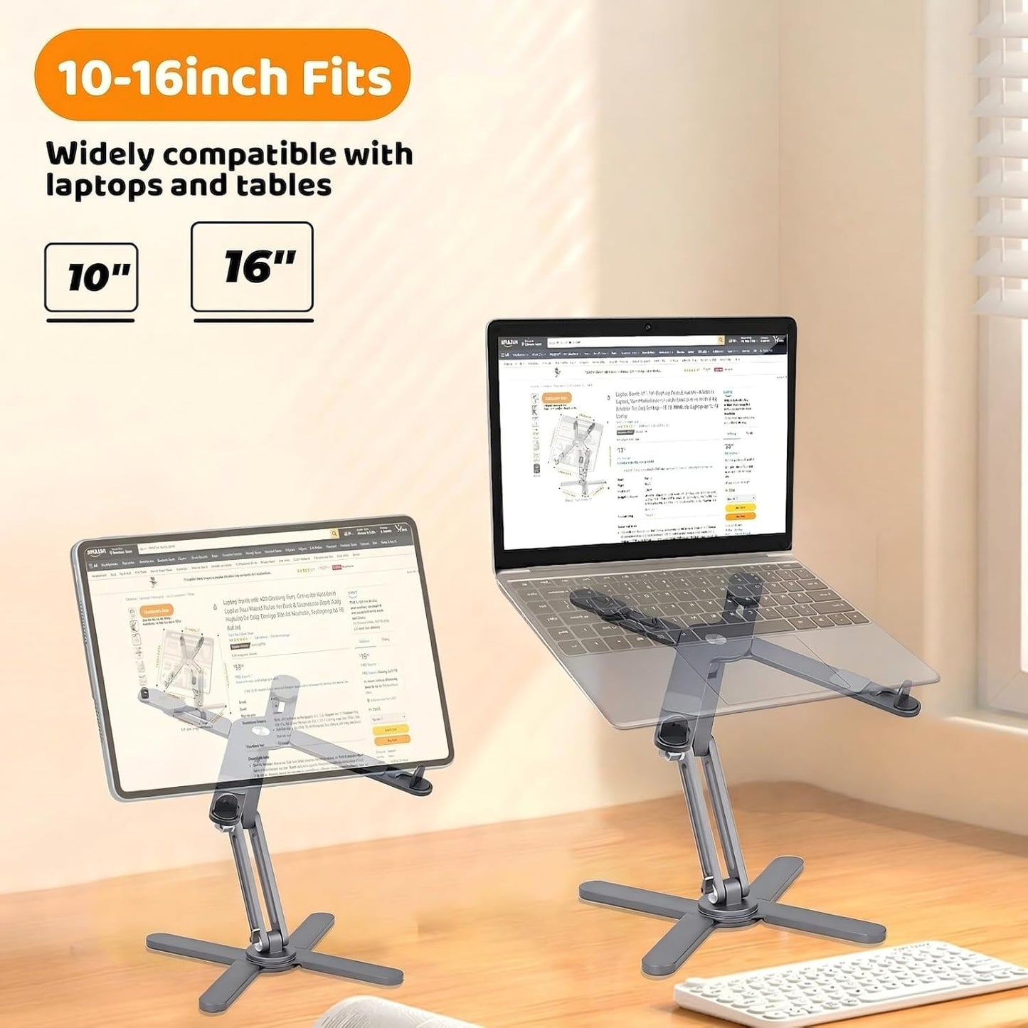 Moallia Laptop Stand with 360 Rotating Base, Computer Notebook Laptop Riser Metal Holder for Desk Collaborative Work, Fully Foldable for Easy Storage, Fits All MacBook, Laptops up to 16 inches, Black