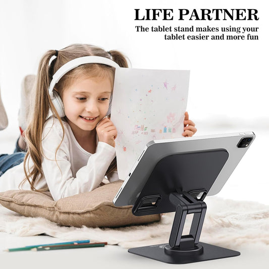 OCYCLONE iPad Stand, 360° Rotating Adjustable Foldable iPad Tablet Stand Holder for Desk Compatible with Kindle Tablet iPad 4" - 15.6" Portable Monitor Stand, Black