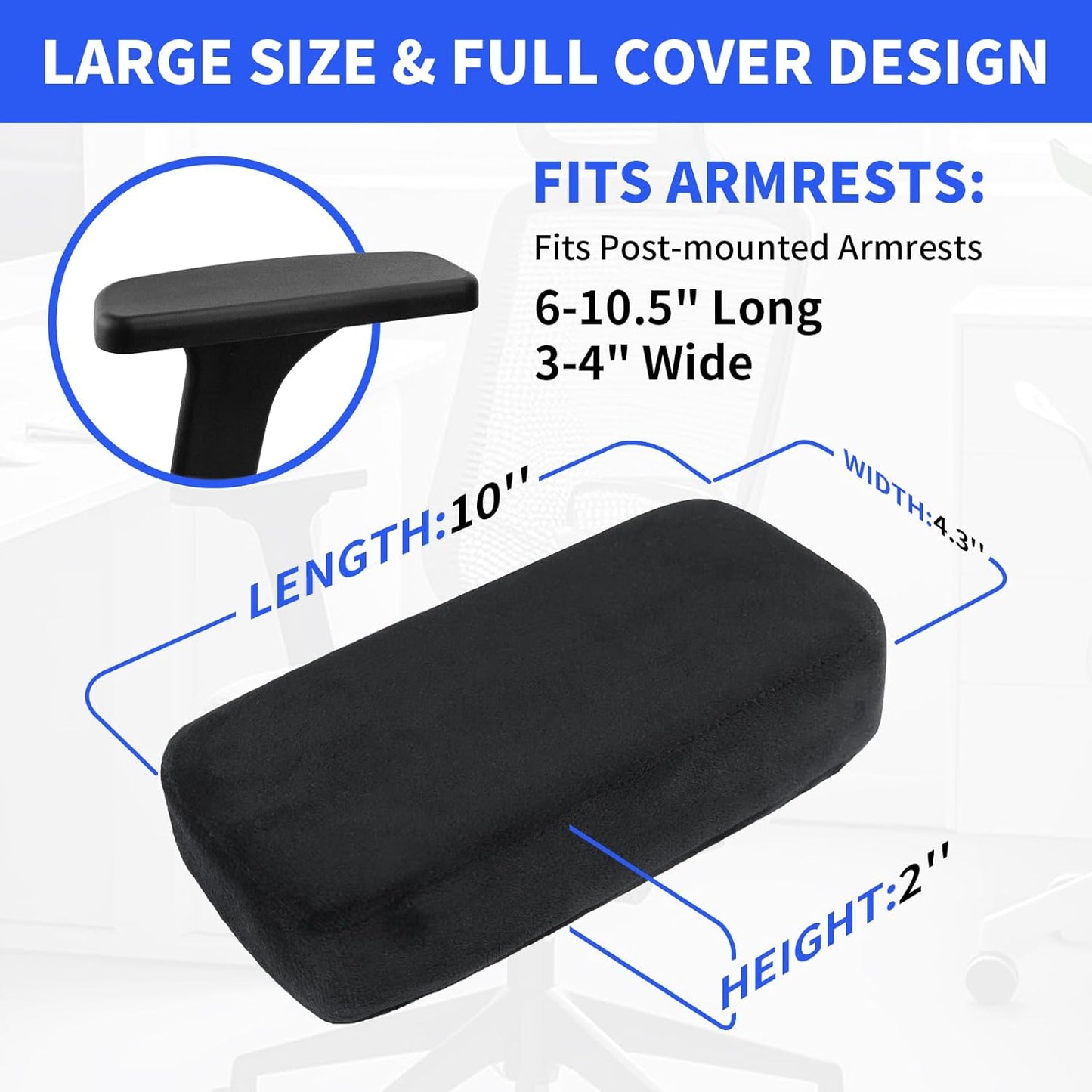 YOUFi Office Chair Arm Pads Extra Soft Velvet Arm Rest Covers for Elbows & Forearms Pressure Relief, Set of 2 Armrest Covers for Desk Chair, Gaming Chair (Black)