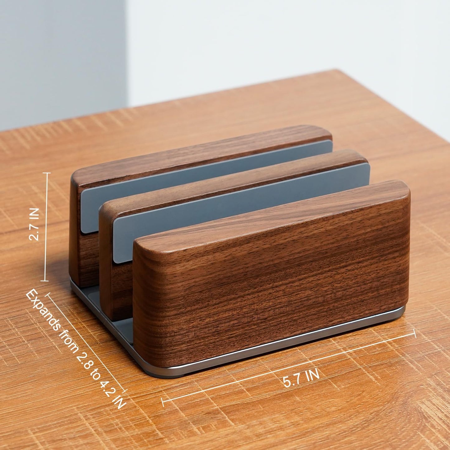 GEVO Vertical Laptop Stand for Desk - Laptop Holder for MacBook and Other Laptops - Wooden Office Desk Accessories