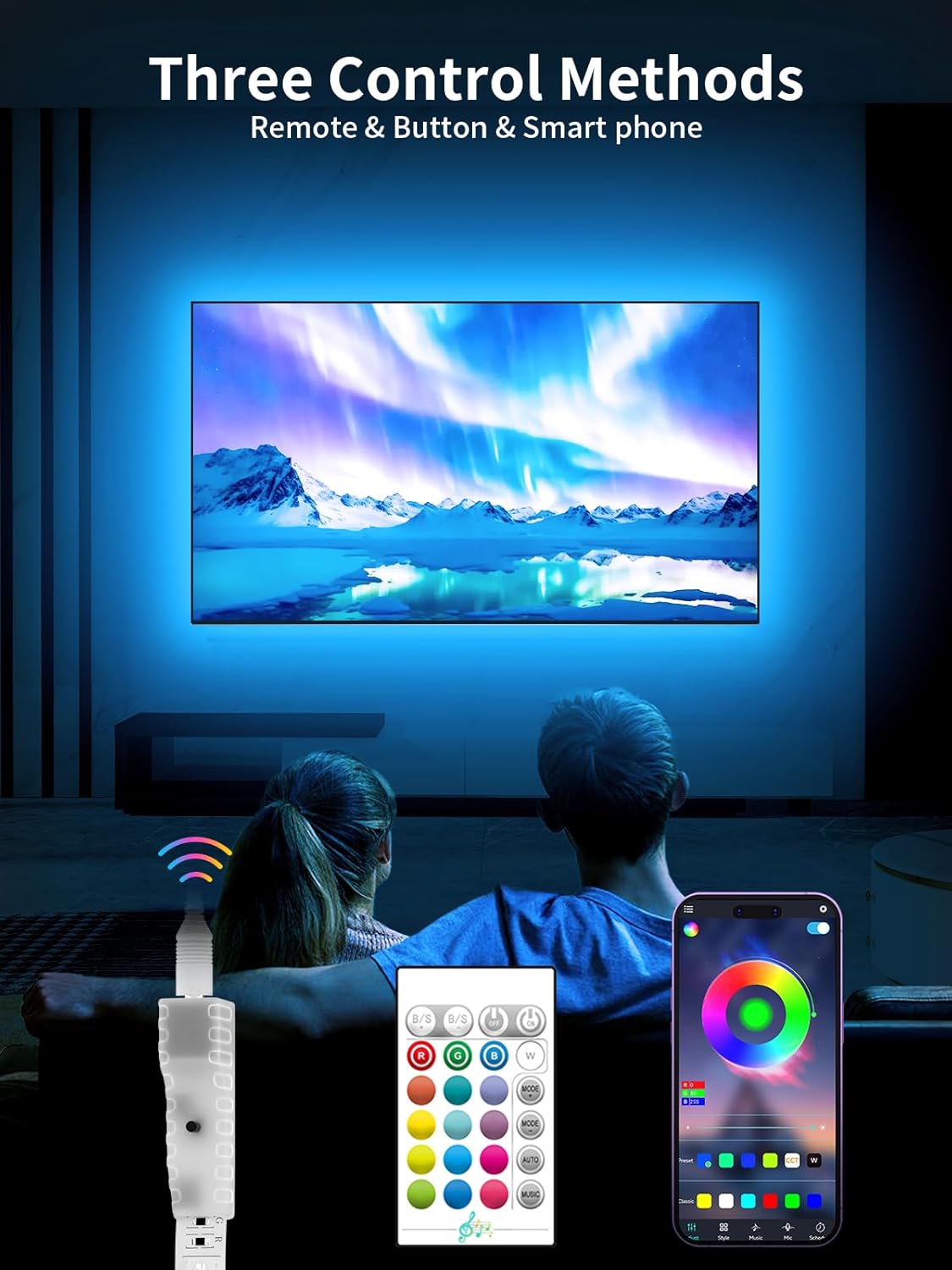 KANTUTOE LED Lights for TV, 16.4ft LED Lights for 45-75 Inch TVs, RGB TV Backlight Behind, Music Sync Bluetooth APP & Remote Control Strip Lights USB Powered for Bedroom, Gaming, Home Décor