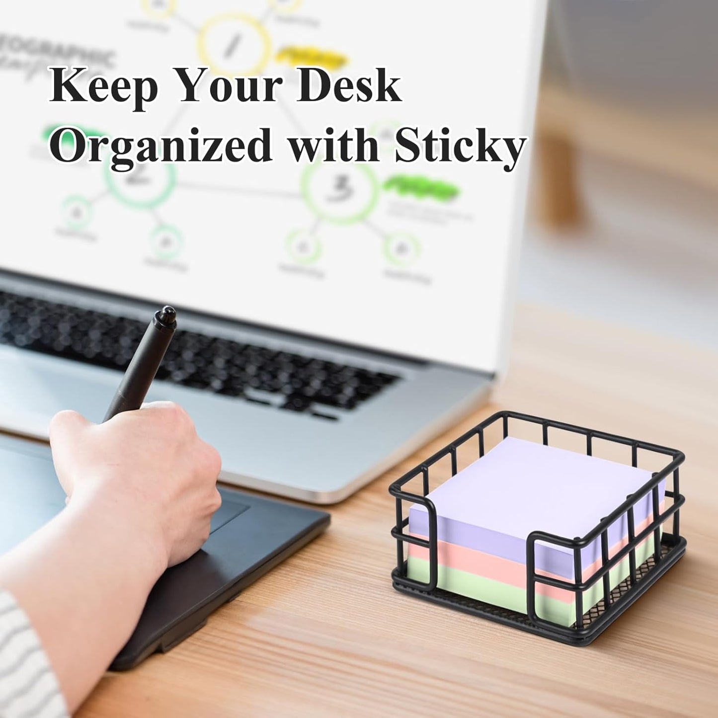 OWLMATE Metal Sticky Note Holder 3.54 x 3.54x1.77 Square Black Dispenser for Desk Office Dorm