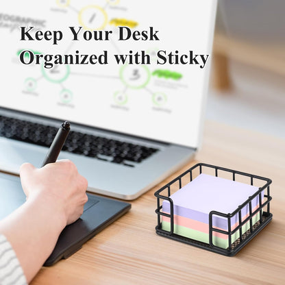 OWLMATE Metal Sticky Note Holder 3.54 x 3.54x1.77 Square Black Dispenser for Desk Office Dorm
