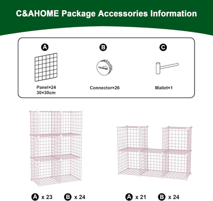 C&AHOME Wire Cube Storage, 6 - Cube Organizer Metal C Grids, Modular Shelves Units, Storage Bins Shelving, Closet Organizer, Ideal for Home, Office, Living Room, 36.6”L x 12.4”W x 36.6”H Black