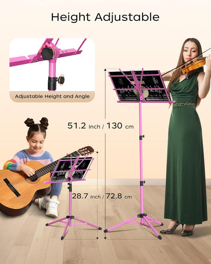 K KASONIC Music Stand, 2 in 1 Dual-Use Folding Sheet Music Stand & Desktop Book Stand, Portable Lightweight with Music Sheet Clip Holder Carrying Bag
