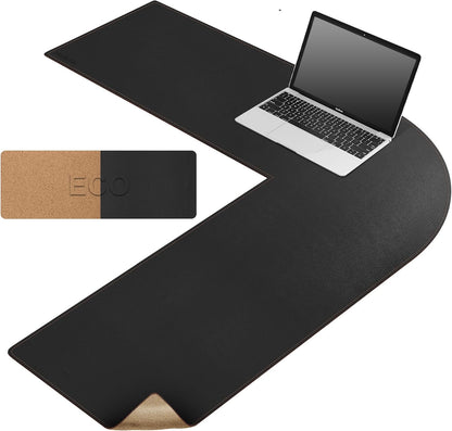 MAIDERN (51” + 51”) x 15.7” L Shaped Corner Desk Mat, Cork & Leather Reversible Desk Pad for Gaming Computer Office Home (Black) …