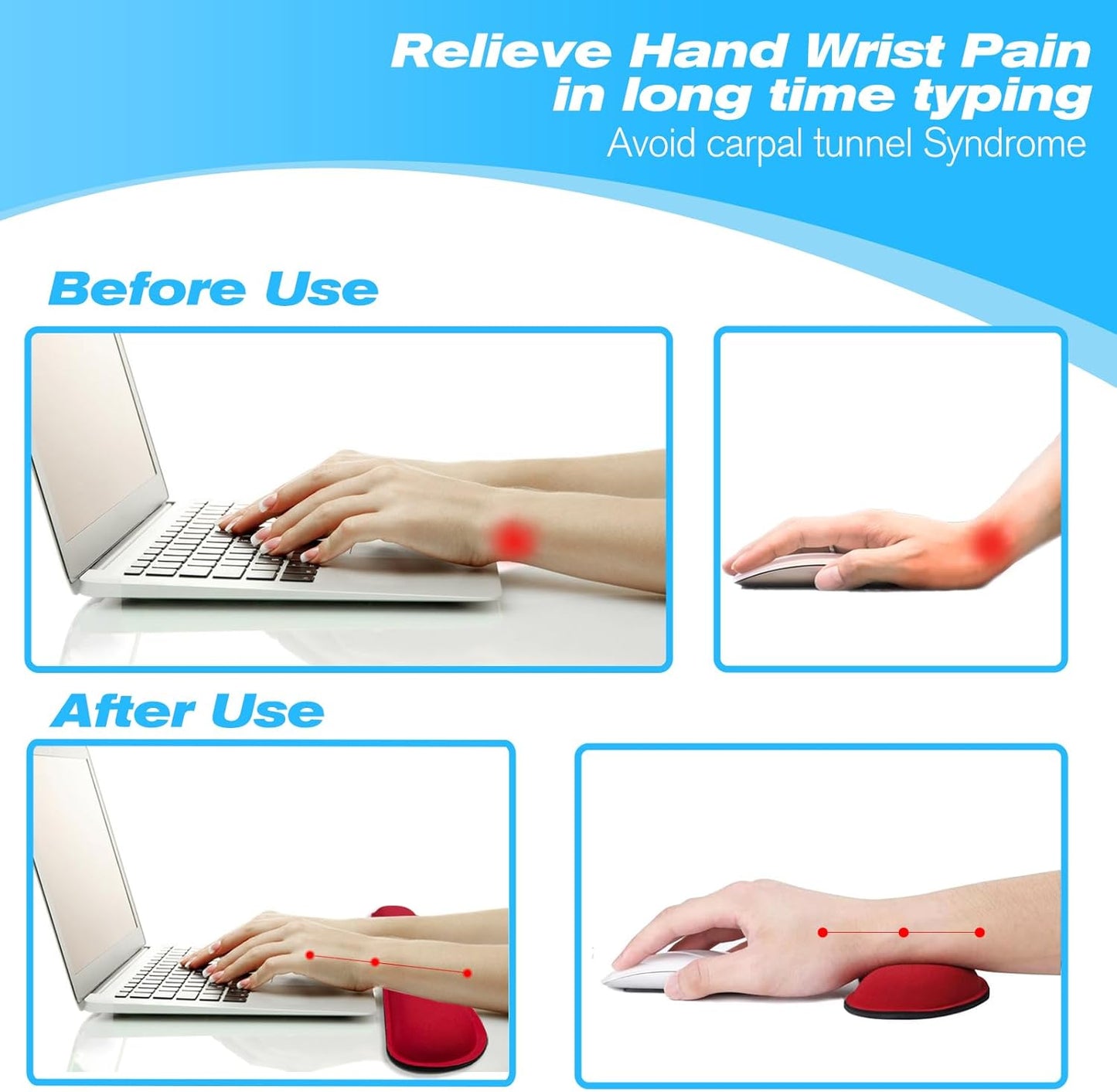 Keyboard Wrist Rest and Mouse Wrist Rest Set - Ergonomic Memory Foam Wrist Cushion - for Wrist Support on Computer, Laptop, Office, Playing Games, Typing Relieves Wrist Pain Rose Red