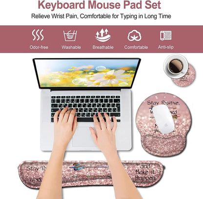 Mouse Pad with Wrist Support, Ergonomic Gel Mouse Pad Beautiful Flowers,Pink Hyacinths on Wood Panel，Non-Slip Durable, Memory Foam Keyboard Wrist Rest, Suitable for Office Typing Games