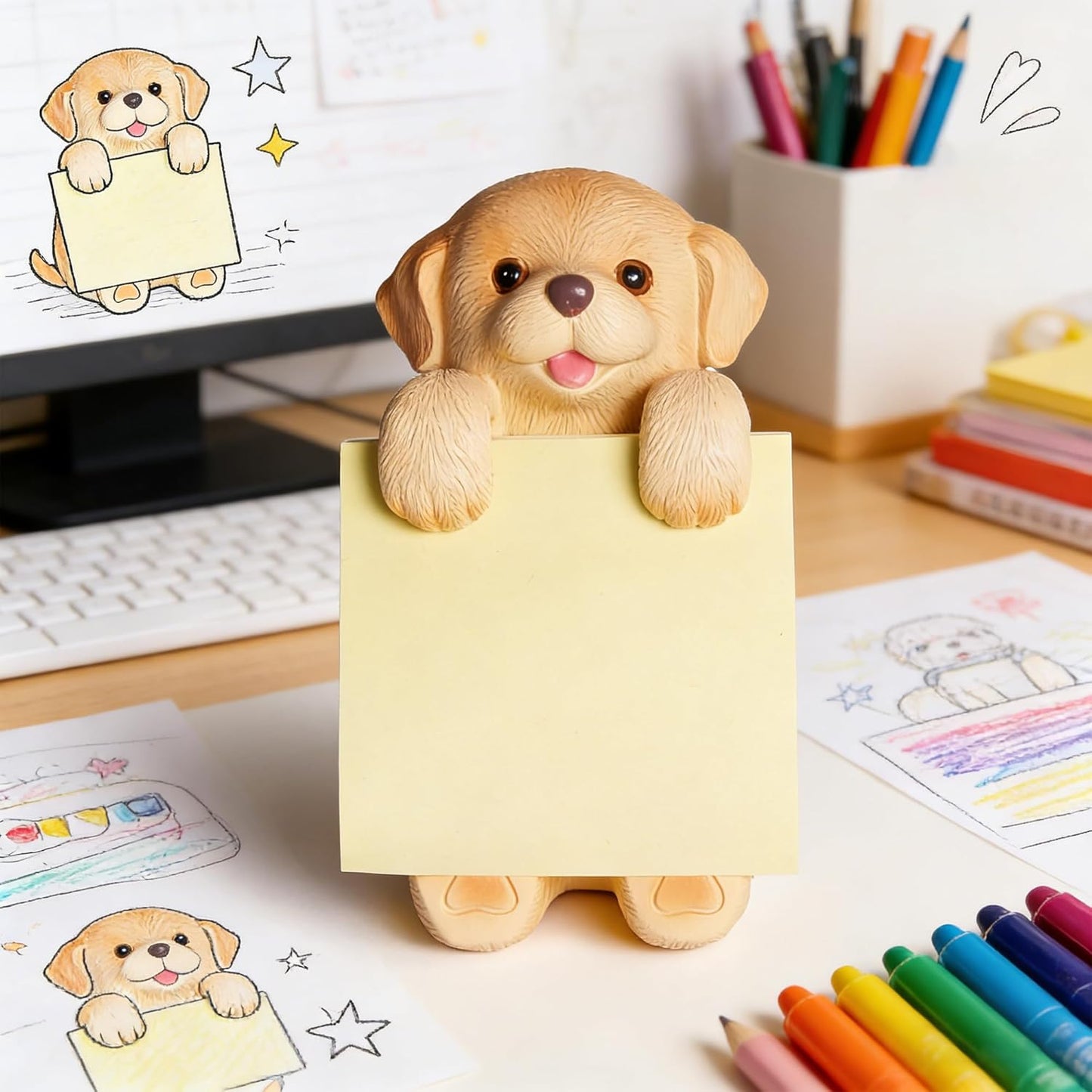 Highland Cow Pop-up Sticky Note Dispenser, Includes 1 Pad of 3x3 in Super Sticky Notes, 100 Sheets, Resin Cute Handmade Desk Holder for Office & Home-Beige