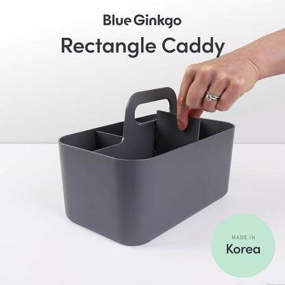 BLUE GINKGO Stackable Organizer Caddy – Korean-Made Portable Tote for Bathroom, Office, Crafts, or School Supplies (Rectangle, White)