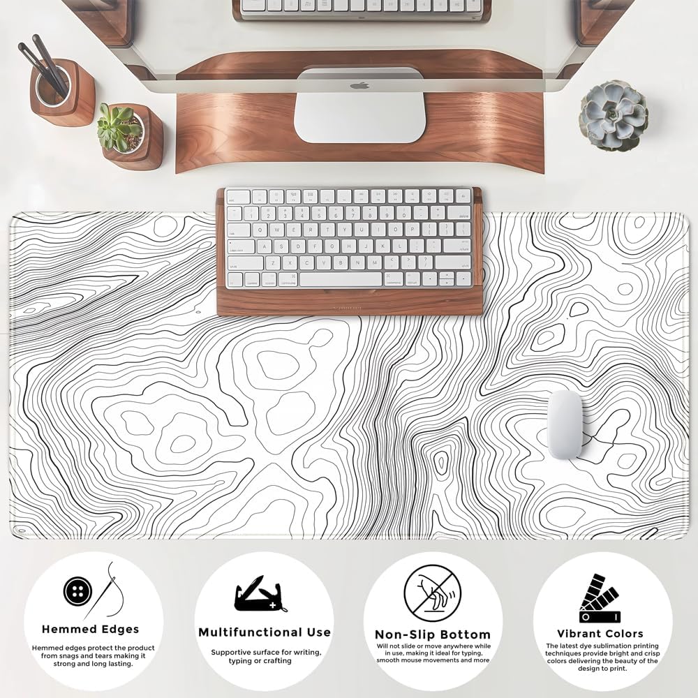 World Map Desk Mat Historical World Map Desk Pad Extra Large Computer Mouse Pad XL Black Topographic Mousepad Keyboard Pad for Desk Gaming Computer Laptop Office Non-Slip Desk Pad 31.5x11.8 in