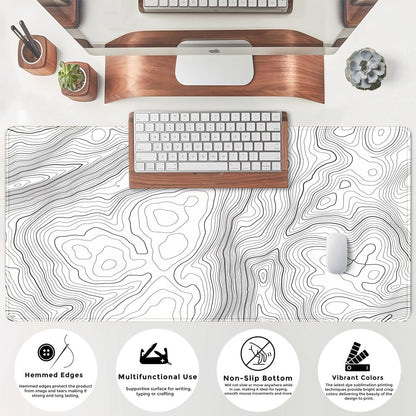 World Map Desk Mat Historical World Map Desk Pad Extra Large Computer Mouse Pad XL Black Topographic Mousepad Keyboard Pad for Desk Gaming Computer Laptop Office Non-Slip Desk Pad 31.5x11.8 in