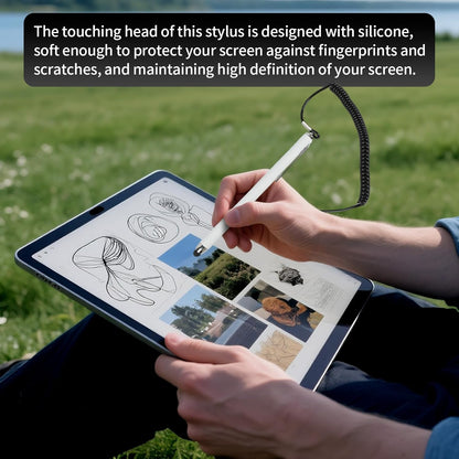 Stylus Pen with Holder and Spring Tether – 6mm Soft Tip Touch Screen Pen for Capacitive Screens, Anti-Loss Stylus with Dock for iPad Android Tablets Laptop Car GPS – No Bluetooth or Battery Needed