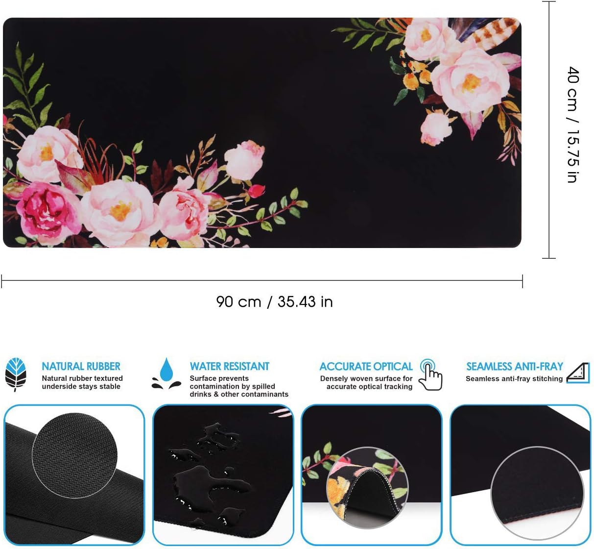 iCasso Desk Cover Mat, Office Mouse Pad, Desk Protector Mat, Extra Large Matt for Desktop,Anti-Slip XXL Big Mousepad with Stitched Edges for Computer Keyboard Retro Black - Colors B