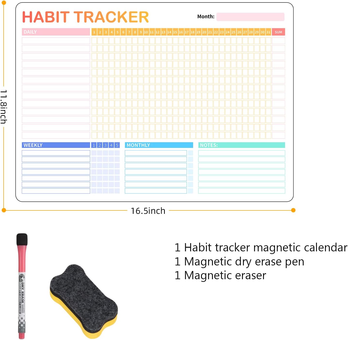 Habit Tracker Calendar Magnetic Whiteboard for Refrigerator,Daily Weekly and Monthly Habit Tracker Journal Workout Motivation Goal Planner Journal