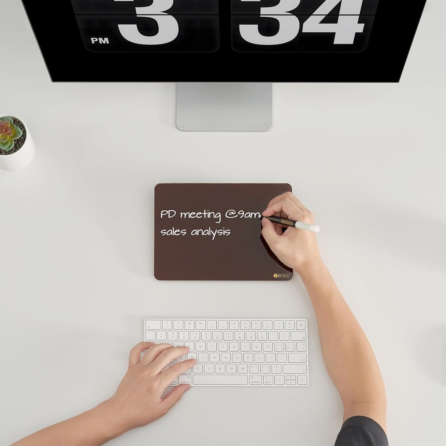 YEOUX Glass Desk Whiteboard with Reversible Wood Stand, Desktop Small White Board, Reusable Mini Dry Erase Board 6.7"x9.5" for Office, Home, School, Marker&Eraser Included