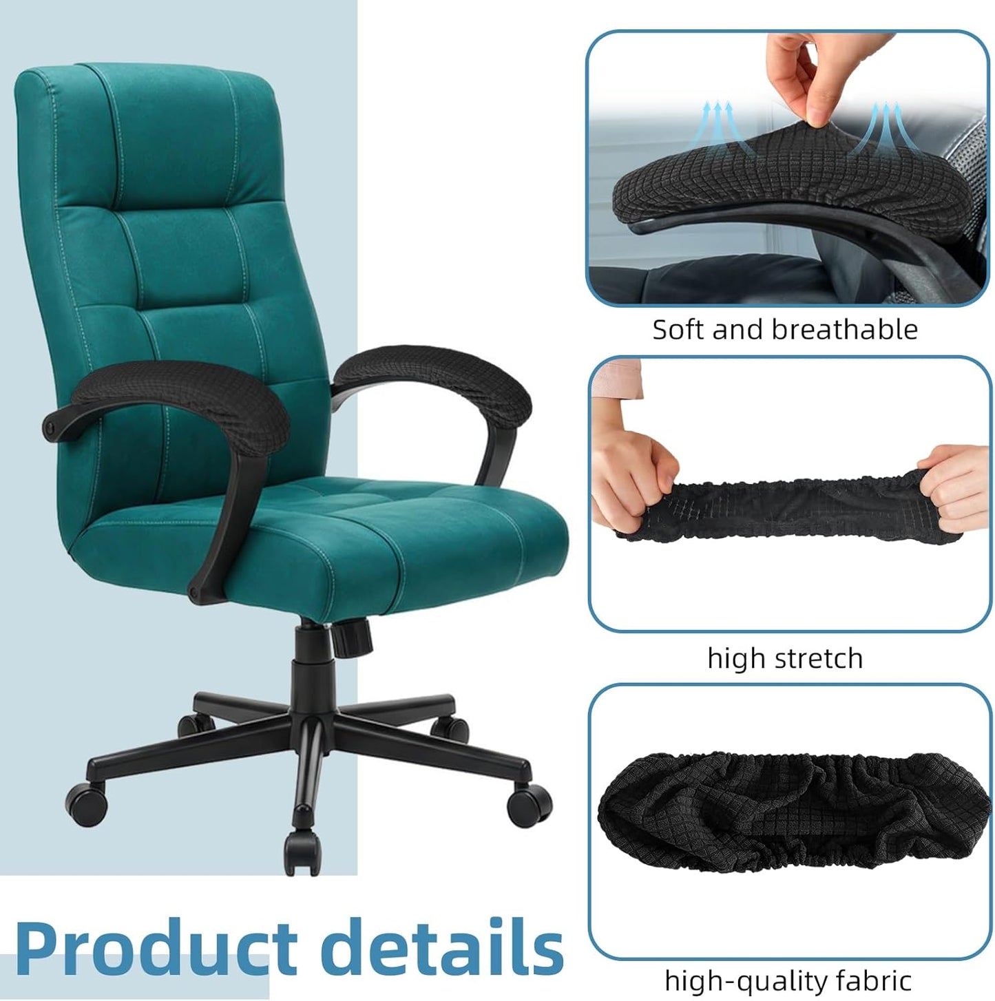 Office Chair Armrest Covers Set of 2, Stretch Armrest Protectors for Desk Chair, Removable Washable Arm Covers, Black