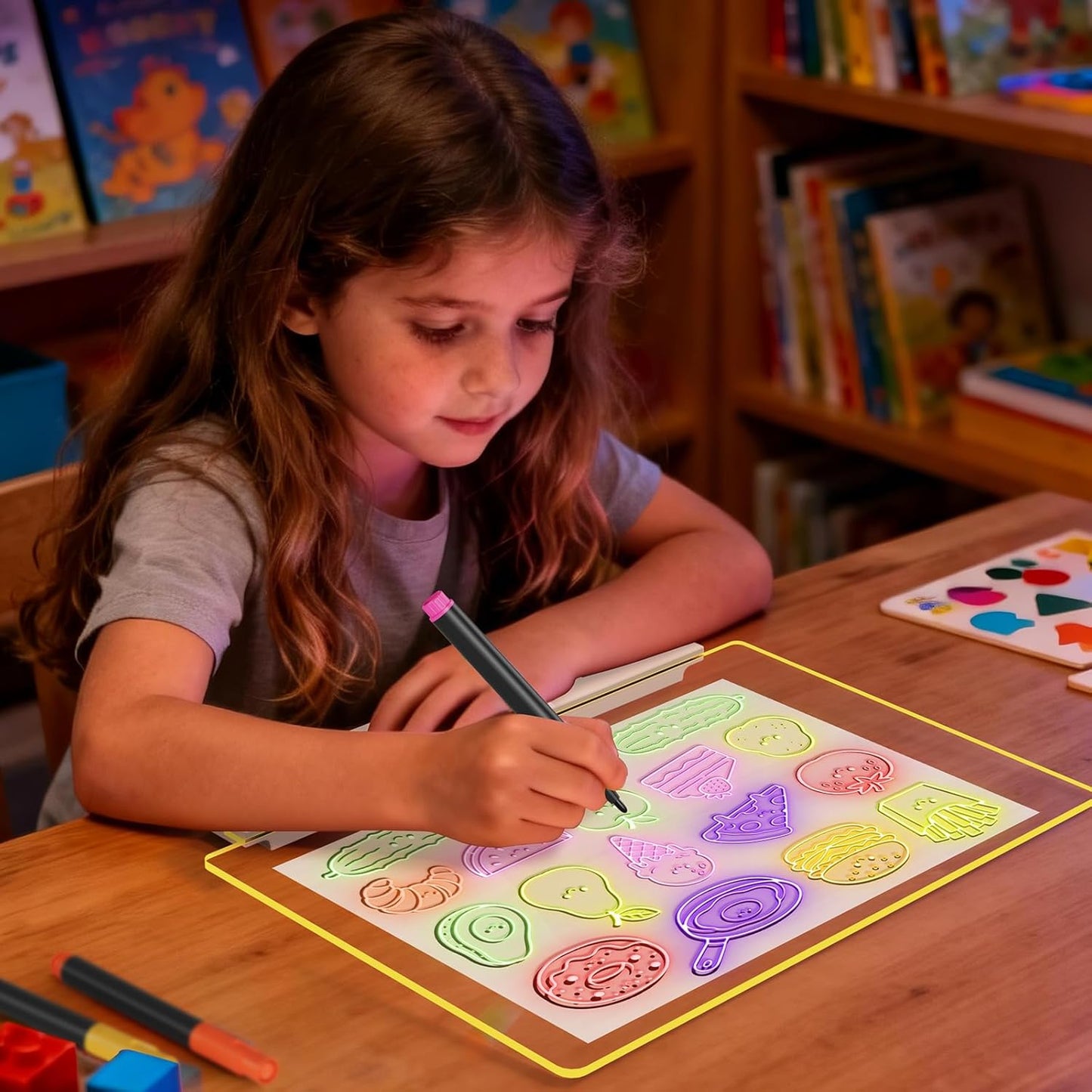 16" LED Drawing Board for Kids, USB-C Rechargeable Neon Glow Pad for Tracing & Creative Play,2000mAh Battery with 72h Runtime, Anti-Scratch 5H Acrylic Surface,7 Markers & A4 Tracing Paper Kit