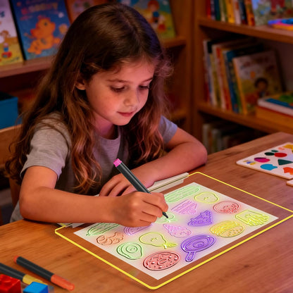 16" LED Drawing Board for Kids, USB-C Rechargeable Neon Glow Pad for Tracing & Creative Play,2000mAh Battery with 72h Runtime, Anti-Scratch 5H Acrylic Surface,7 Markers & A4 Tracing Paper Kit