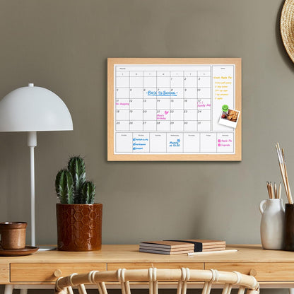 3-in-1 Dry Erase Calendar for Wall, 17x13 inches Magnetic Surface Monthly & Weekly Planner Whiteboard, Dry Erase Board with Black Wood Frame, Hanging White Board Calendar(YL+ZL-BK,4333)