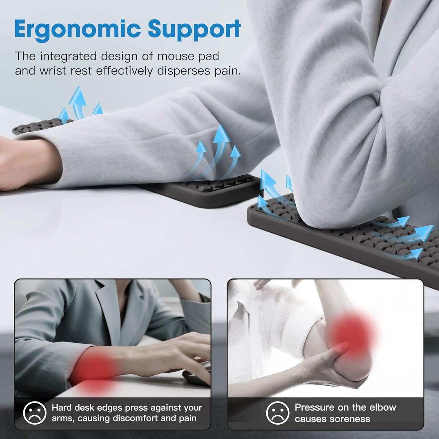 MEKASS L-Shaped Desk Wrist Rest Elbow, Forearm & Wrist Comfort Support for Table or Desk Edge, Non-Slip, Memory Foam Padding 2-Piece Set (Oval Black