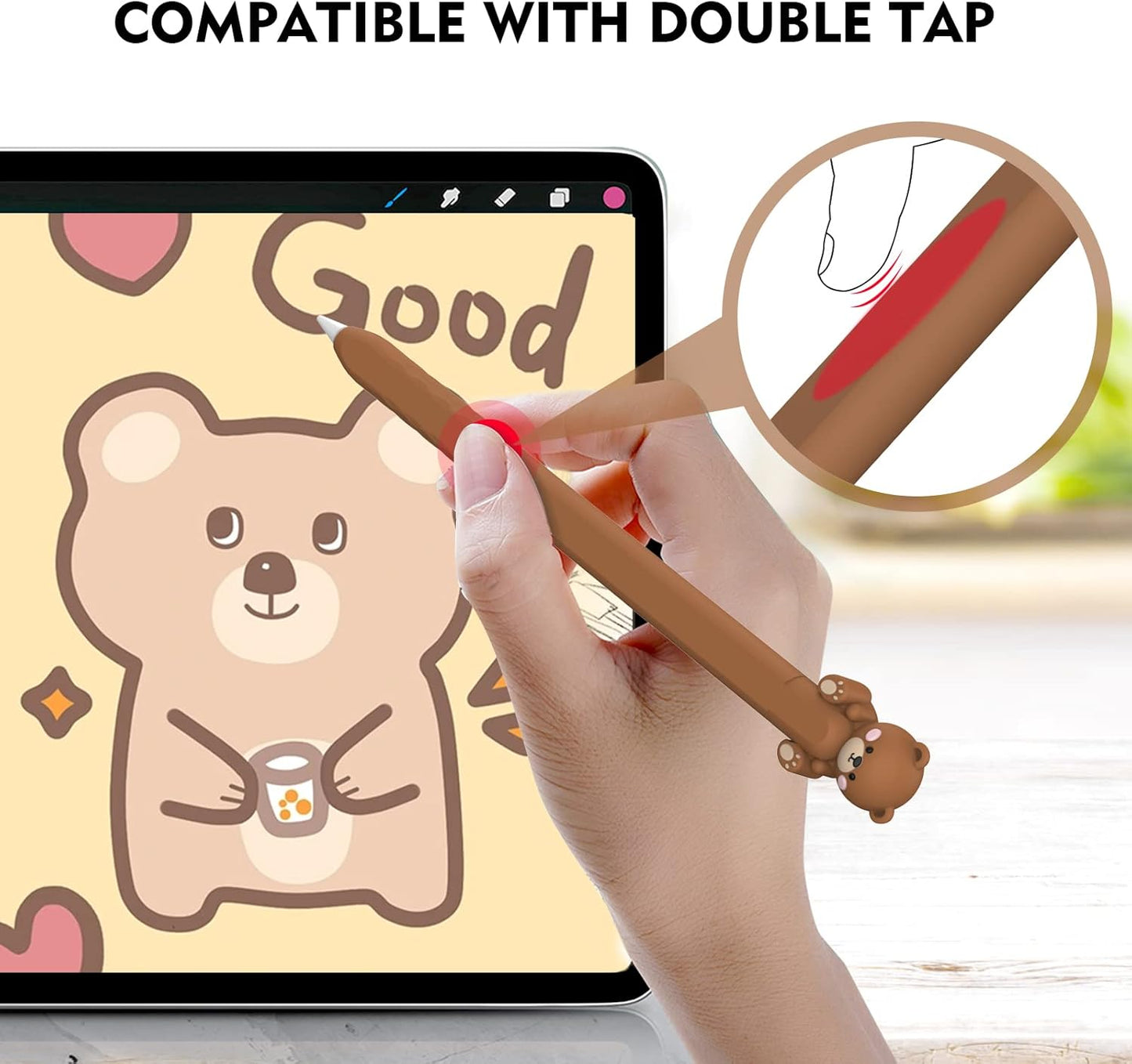 NIUTRENDZ Cute Bear Apple Pencil Case for Apple Pencil 2nd Generation Case Silicone Protective Cover Sleeve Skin Accessories (Brown, Apple Pencil 2nd Generation)