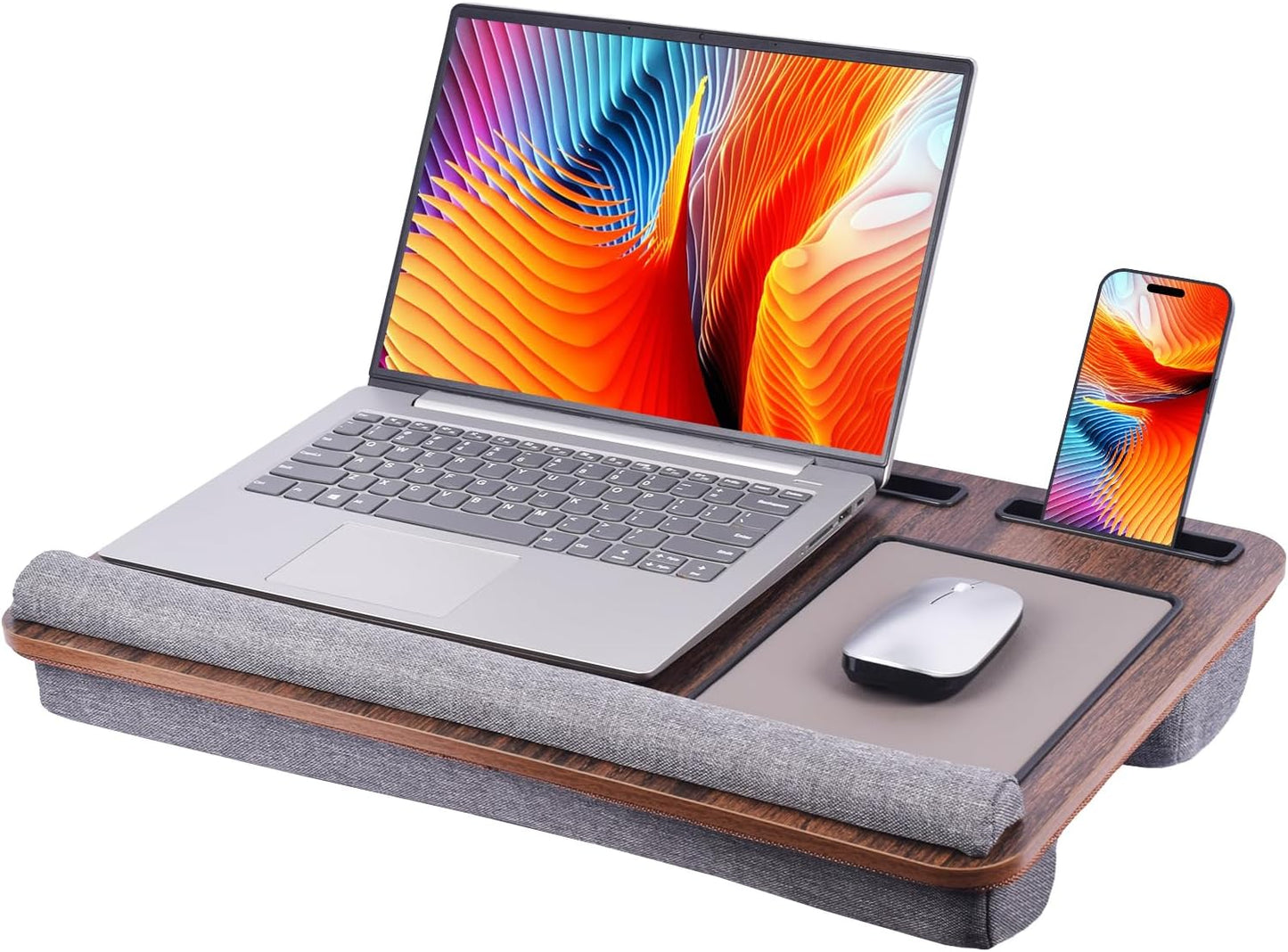Home Office Lap Desk with Wrist Rest Wrist Rest, Mouse Pad, and Phone Holder Large Laptop Bed Desk for Notebook, Laptop, Tablet, Lap Stand Fits Up to 17 Inch Laptops (Woodgrain)