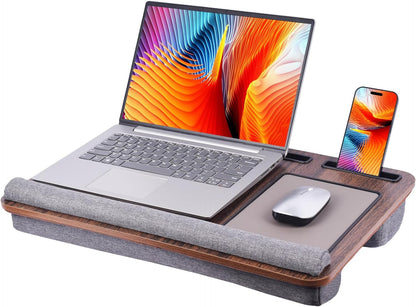 Home Office Lap Desk with Wrist Rest Wrist Rest, Mouse Pad, and Phone Holder Large Laptop Bed Desk for Notebook, Laptop, Tablet, Lap Stand Fits Up to 17 Inch Laptops (Woodgrain)