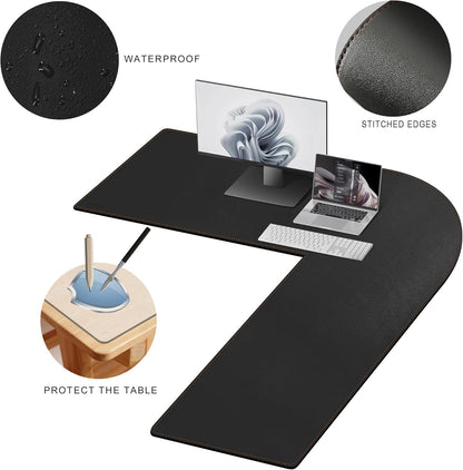 MAIDERN (51” + 51”) x 15.7” L Shaped Corner Desk Mat, Cork & Leather Reversible Desk Pad for Gaming Computer Office Home (Black) …