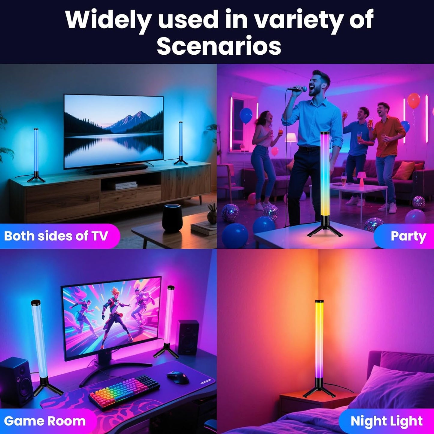 TJOY 360° Smart Light Bars, LED Game Desk Lights, TV Monitor Backlight with Music Sync, RGB Light Bar with Remote Control, Ambient Lighting for PC, Table, Gaming Room(White,Plastic Material)
