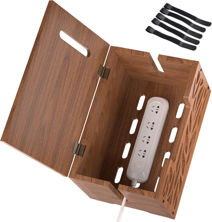 Wooden Cable Management Box, Large Cord Hider Box & Cable Organizer Box for Power Strips, Electrical Cords, Desk & Floor Cables Suitable for Home & Office