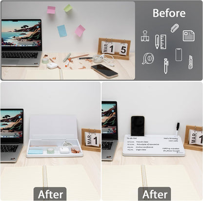 Varhomax Glass Desk Buddy Whiteboard with Storage, Small Dry Erase Desktop White Board Caddy to-do List Memo Notepad for Office, School and Home Office Supplies (Black)