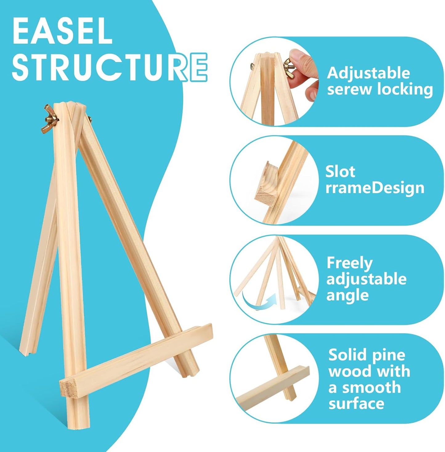 ESRICH 11.8In Wood Easels,Tabletop Painting Display Easels, Painting Party Easel, Kids Student Tabletop Easels for Painting,Portable Canvas Photo Picture Sign Holder（4 Pack ）