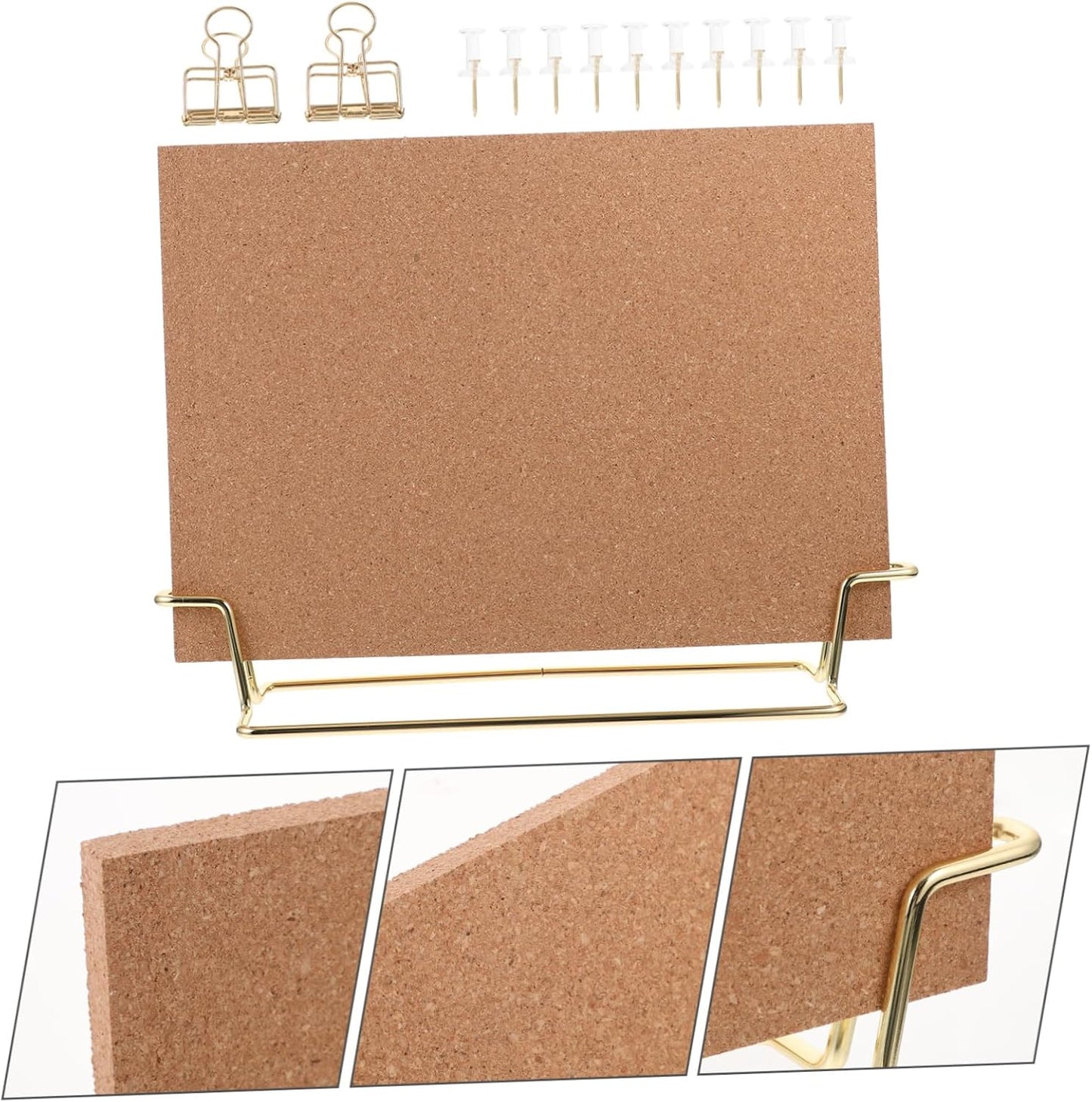 STOBOK 12X8.66 Inch Cork Board with Stand and Frame Small Desktop Bulletin Board for Office Message Photo Display Reusable Pin