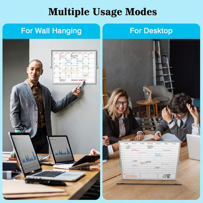 ONAVIA Desktop Whiteboard with Stand, 16"×12" Double-Sided Magnetic Dry Erase Calendar, Weekly Monthly Schedule with Time Slots, Portable for Home, Office, Planning, Memo, to Do List
