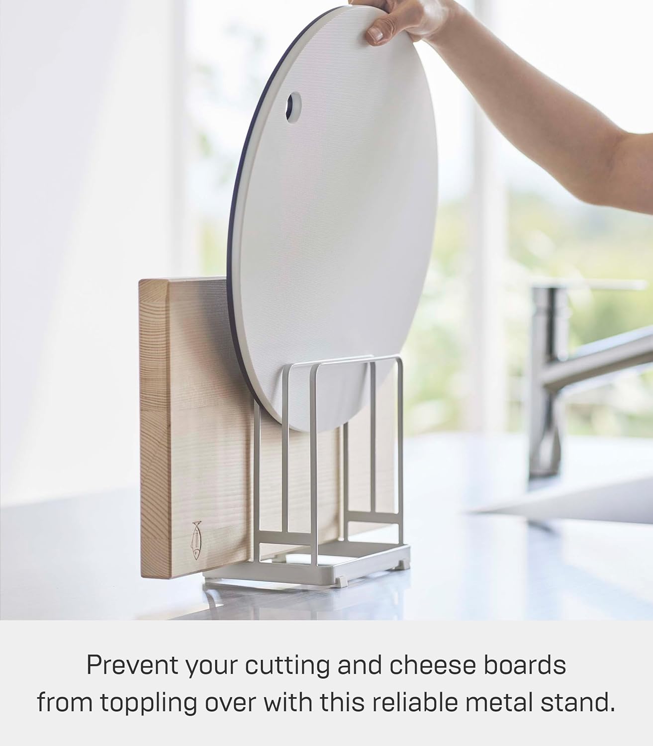 Yamazaki Home Tower Cutting Board Holder Storage Stand For Round And Rectangular Chopping Boards - Steel