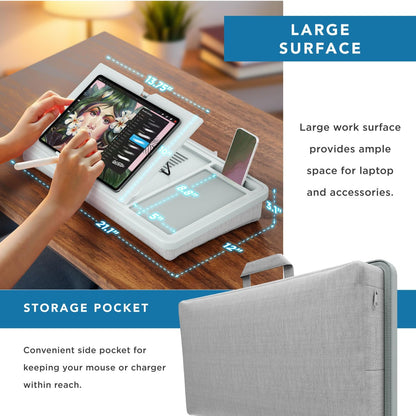 LAPGEAR Ergonomic Pro 2.0 Lap Desk with 9 Adjustable Heights, Built-in Mouse Pad & Phone Slot – Full Microbead Cushion, Storage Pocket – Fits Laptops up to 15.6" – Dusty Rose – Style No. 49504