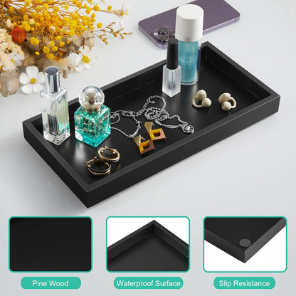 ALELION 8" Acacia Wood Bathroom Vanity Tray for Counter - Dresser Top Tray for Perfume Jewelry Candle Key Catchall - Small Kitchen Countertop Organizer for Soap Dispenser and Sponge Holder
