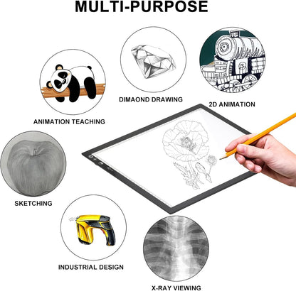 Voilamrt A3 Portable Tracing Light Box, Sketch Drawing Light Pad, Ultra-Thin LED Light Board, Dimmable Brightness Light Board, for Drawing Sketching Animation, Black, LTBVN-A3