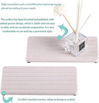 NiuYichee 2 PCS Water Absorbent diatomite Coasters, 8.3" x 4" Water Absorbing Stone Tray for Sink, Stone Drying mat for Kitchen Counter, Stone soap Tray Used for Hand Soaps & toiletries & Plants