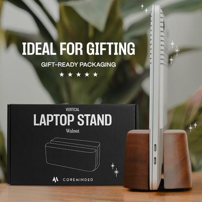 COREMINDED Adjustable Dual Vertical Laptop Stand for Desk, Wooden Laptop Holder, MacBook Pro Stand, Wood Mac Air Dock