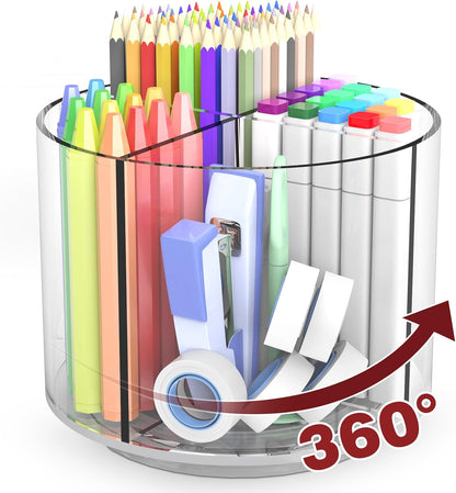 Absonic 250pcs Acrylic Pencil Holder Marker Organizer, 360-Degree Rotating Pen Holder, Crayon Organizers for Kids Pencil Organizer Caddy Art Supply Lazy Susan Organizer for Desk Home School Office